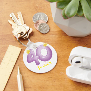 Llavero Púrpura 40 cumpleaños Regalo de golf, 40 años eleg