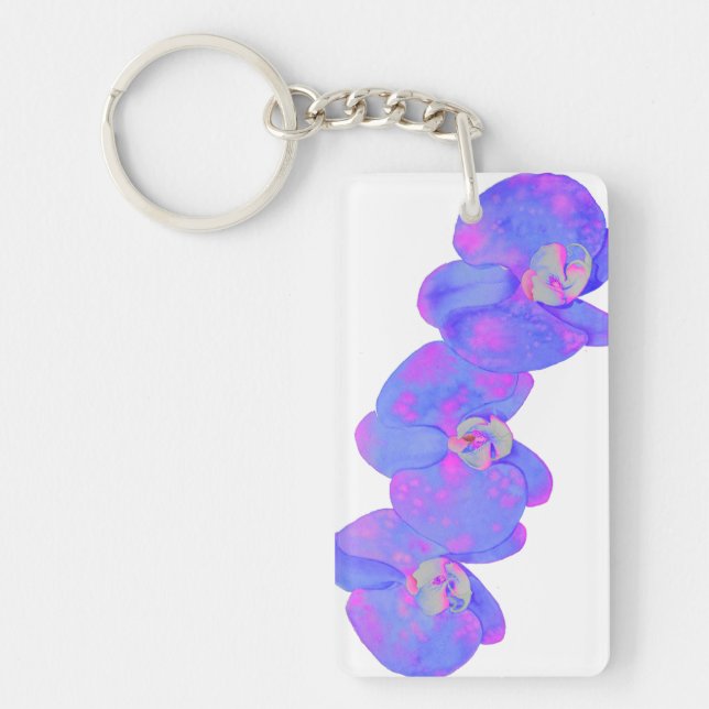 Llavero Púrpura acuarela Pintura orquídea (Frente)