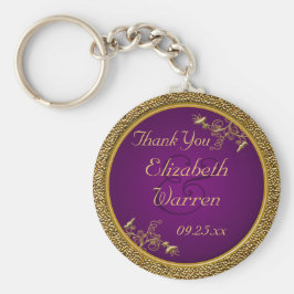 Llavero Púrpura Real, Paleta Floral Dorada Favor Keychain