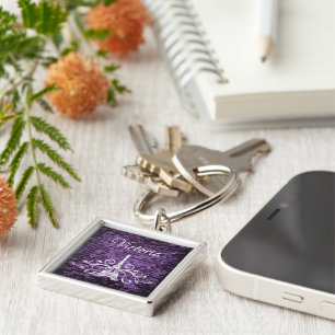 Llavero Púrpura Torre Eiffel Grige Square Keychain