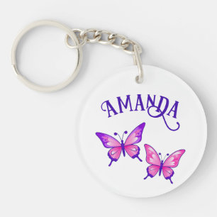 Llavero Púrpura y mariposa rosa Duo con nombre