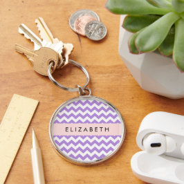 Llavero Púrpura Zigzag, Púrpura Chevron, Tu Nombre