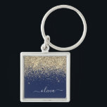 Llavero Purpurina azul de la marina de oro guión Monograma<br><div class="desc">Cadena de claves de nombres de monograma (cadena de claves) con guion de Purpurina de espuma azul de oro y marina. Esto hace que el dulce perfecto cumpleaños 16, boda, ducha de novia, aniversario, ducha de bebé o fiesta de soltera sea regalo para alguien que ama el lujo glam y...</div>