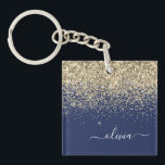 Llavero Purpurina azul de la marina de oro guión Monograma<br><div class="desc">Relieve metalizado de la Marina Azul y Oro Faux Purpurina de espuma Script Monograma Keychain. Esto hace que el dulce perfecto cumpleaños 16,  boda,  ducha de novia,  aniversario,  ducha de bebé o fiesta de soltera sea regalo para alguien que ama el lujo glam y los estilos de moda.</div>