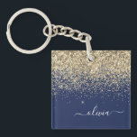 Llavero Purpurina azul de la marina de oro guión Monograma<br><div class="desc">Relieve metalizado de la Marina Azul y Oro Faux Purpurina de espuma Script Monograma Keychain. Esto hace que el dulce perfecto cumpleaños 16,  boda,  ducha de novia,  aniversario,  ducha de bebé o fiesta de soltera sea regalo para alguien que ama el lujo glam y los estilos de moda.</div>