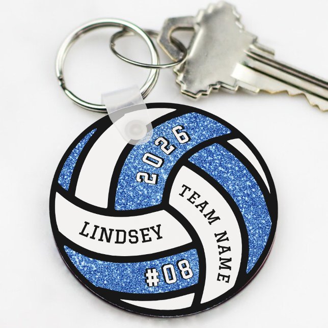 Llavero Purpurina azul del jugador del equipo de voleibol (Volleyball Team Player Blue Glitter Keychain
)
