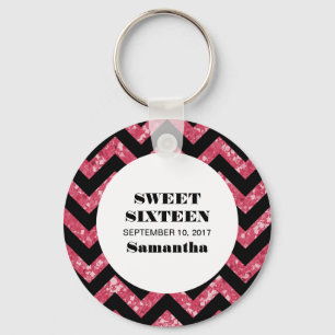 Llavero Purpurina Chevron Rosa Sweet 16 Keychain