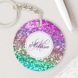 Llavero Purpurina colorida personalizado Sirena Monogramad<br><div class="desc">Personalice fácilmente este hermoso y brillante y falso purpurina de llave acrílica redonda con su monograma y nombre personalizado.</div>