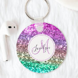 Llavero Purpurina colorida personalizado Sirena Monogramad<br><div class="desc">Personalice fácilmente esta hermosa y brillante cadena de teclas purpurina con su monograma y nombre personalizado.</div>