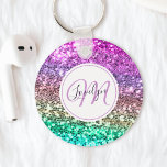 Llavero Purpurina colorida personalizado Sirena Monogramad<br><div class="desc">Personalice fácilmente esta hermosa y brillante cadena de teclas purpurina con su monograma y nombre personalizado.</div>