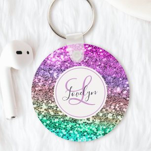 Llavero Purpurina colorida personalizado Sirena Monogramad