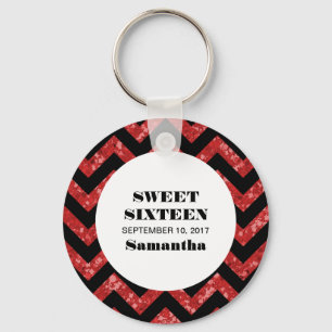 Llavero Purpurina de Chevron rojo dulce 16 Keychain