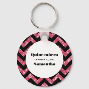 Llavero Purpurina de Chevron Rosa Quinceañera Keychain