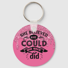 Llavero Purpurina de goteo rosado inspirador