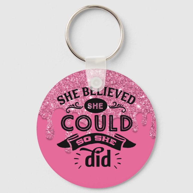 Llavero Purpurina de goteo rosado inspirador (Anverso)