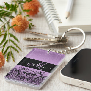 Llavero Purpurina de lavanda morada monograma