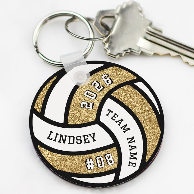 Llavero Purpurina de oro del equipo de voleibol (Volleyball Team Player Gold Glitter Keychain
)