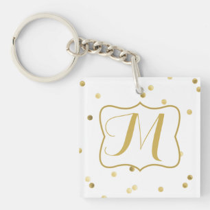 Llavero Purpurina de oro Dot Confetti Polka Monograma Cade