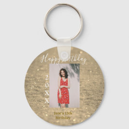 Llavero Purpurina de oro feliz año de la foto del 15 cumpl