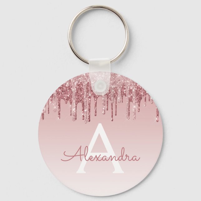 Llavero Purpurina de oro rosa y monograma de espuma (Anverso)