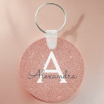 Llavero Purpurina de oro rosa y monograma de espuma<br><div class="desc">Purpurina Rosa Gold Faux y Sparkle Elegant Keychain. Estas cadenas de claves se pueden personalizar para incluir tu nombre inicial y de pila y son una ducha de novia perfecta,  una fiesta de soltera o un favor de fiesta de cumpleaños.</div>