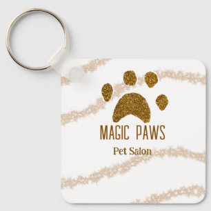 Llavero Purpurina dorado paws mascota salon añadir nombre 