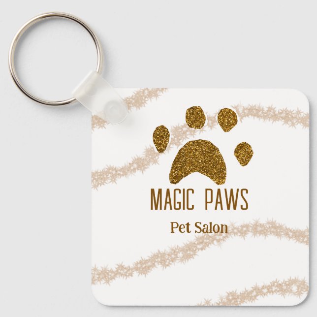 Llavero Purpurina dorado paws mascota salon añadir nombre  (Anverso)