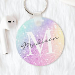 Llavero Purpurina glamoroso Holograma Bonito monogramada<br><div class="desc">Personalice fácilmente este elegante y colorido patrón de purpurina bokeh con su nombre personalizado y/o monograma.</div>