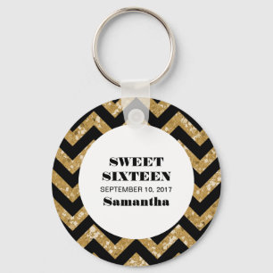 Llavero Purpurina Gold Chevron Sweet 16 Keychain