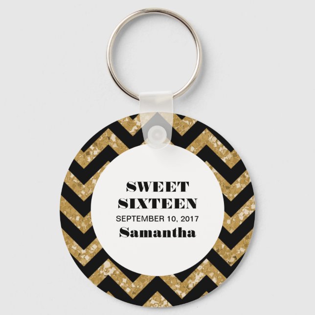 Llavero Purpurina Gold Chevron Sweet 16 Keychain (Anverso)