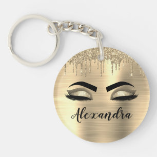 Llavero Purpurina Gold Sparkle Eyelashes Monograma Nombre