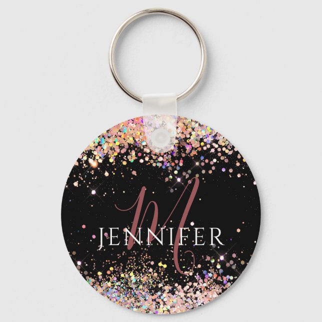 Llavero Purpurina holográfico moderno Monograma Keychain n (Anverso)