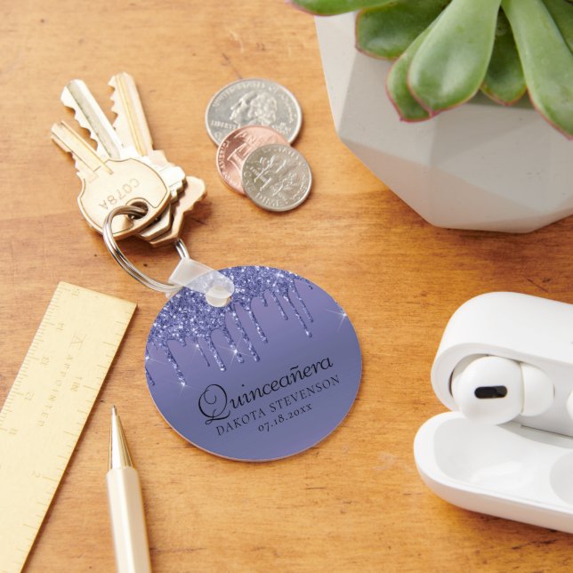 Llavero Purpurina morado de goteo | Lavender Quinceanera (Escritorio )
