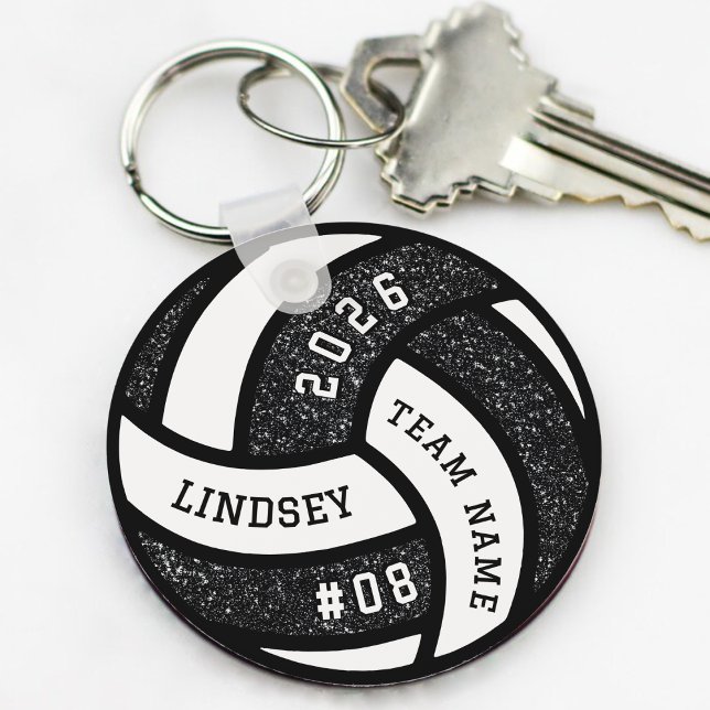 Llavero Purpurina negro del jugador de equipo de voleibol (Volleyball Team Player Black Glitter Keychain
)