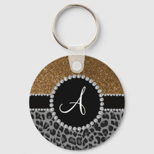 Llavero Purpurina negro del oro del leopardo del monograma