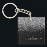 Llavero Purpurina negro plateado Script Monograma Nombre d<br><div class="desc">Relieve metalizado de imitación negro y plateado Purpurina de espuma Script Monograma cadena de clave. Esto hace que el dulce perfecto cumpleaños 16,  boda,  ducha de novia,  aniversario,  ducha de bebé o fiesta de soltera sea regalo para alguien que ama el lujo glam y los estilos de moda.</div>