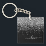 Llavero Purpurina negro plateado Script Monograma Nombre d<br><div class="desc">Relieve metalizado de imitación negro y plateado Purpurina de espuma Script Monograma cadena de clave. Esto hace que el dulce perfecto cumpleaños 16,  boda,  ducha de novia,  aniversario,  ducha de bebé o fiesta de soltera sea regalo para alguien que ama el lujo glam y los estilos de moda.</div>