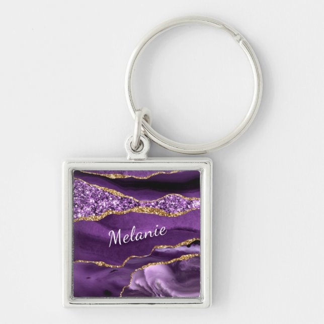 Llavero Purpurina Purple Gold Marble su nombre Keychain Gi (Frente)