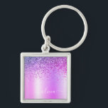 Llavero Purpurina púrpura Glam Monograma Metalizado Nombre<br><div class="desc">Purpurina De Espuma Metálica De Relieve metalizado Púrpura Faux Cepó Las Cadenas Clave De Nombre De Monograma Metalizado (Cadena De Clave). Esto hace que el dulce perfecto cumpleaños 16, boda, ducha de novia, aniversario, ducha de bebé o fiesta de soltera sea regalo para alguien que ama el lujo glam y...</div>