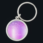 Llavero Purpurina púrpura Glam Monograma Metalizado Nombre<br><div class="desc">Purpurina De Espuma Metálica De Relieve metalizado Púrpura Faux Cepó Las Cadenas Clave De Nombre De Monograma Metalizado (Cadena De Clave). Esto hace que el dulce perfecto cumpleaños 16, boda, ducha de novia, aniversario, ducha de bebé o fiesta de soltera sea regalo para alguien que ama el lujo glam y...</div>