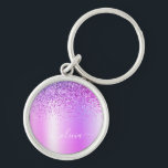 Llavero Purpurina púrpura Glam Monograma Metalizado Nombre<br><div class="desc">Purpurina De Espuma Metálica De Relieve metalizado Púrpura Faux Cepó Las Cadenas Clave De Nombre De Monograma Metalizado (Cadena De Clave). Esto hace que el dulce perfecto cumpleaños 16, boda, ducha de novia, aniversario, ducha de bebé o fiesta de soltera sea regalo para alguien que ama el lujo glam y...</div>