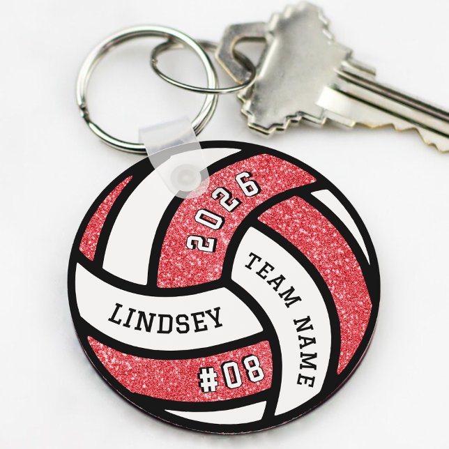 Llavero Purpurina rojo del jugador del equipo de voleibol (Volleyball Team Player Red Glitter Keychain
)