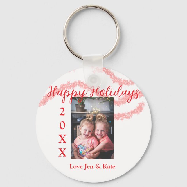 Llavero Purpurina rojo niños foto familiar feliz nombre de (Anverso)