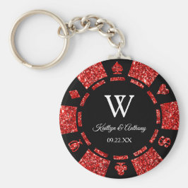 Llavero Purpurina Rojo Poker Chip Casino Wedding Party Fav