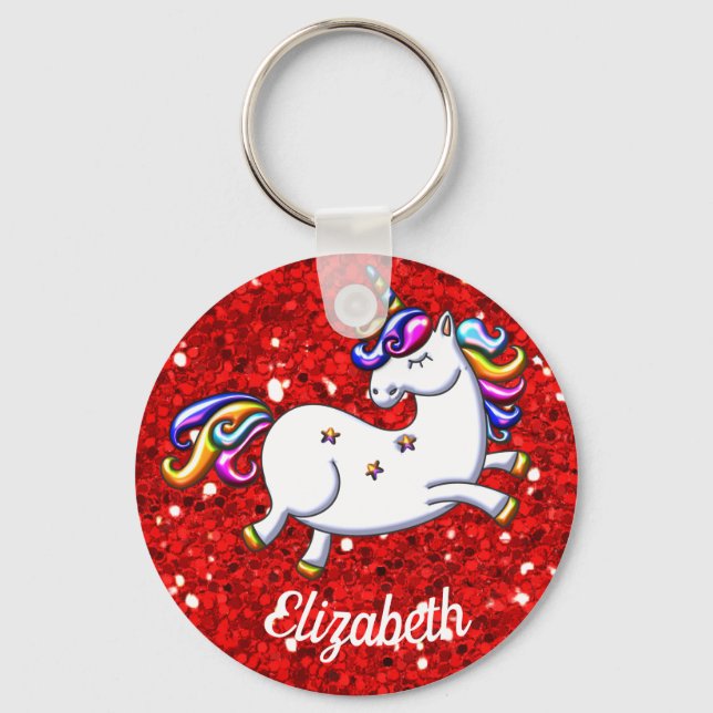 Llavero Purpurina rojo Unicorn (Anverso)