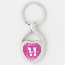 Purpurina rosa caliente Monograma de Bokeh