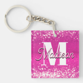 Llavero Purpurina rosa caliente Monograma de Bokeh