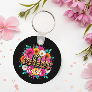 Llavero purpurina rosa floral mamá