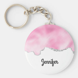 Llavero Purpurina Rosa y Plata Faux Borde elegante