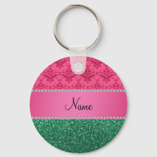 Llavero Purpurina rosado conocido personalizado del verde